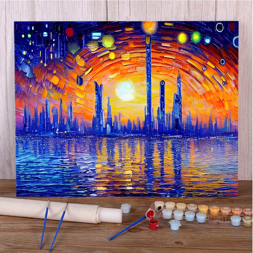 Landscape Seaside City Coloring By Numbers Painting Kit Acrylic Paints 40*50 Painting On Canvas Handmade For Kids For Drawing