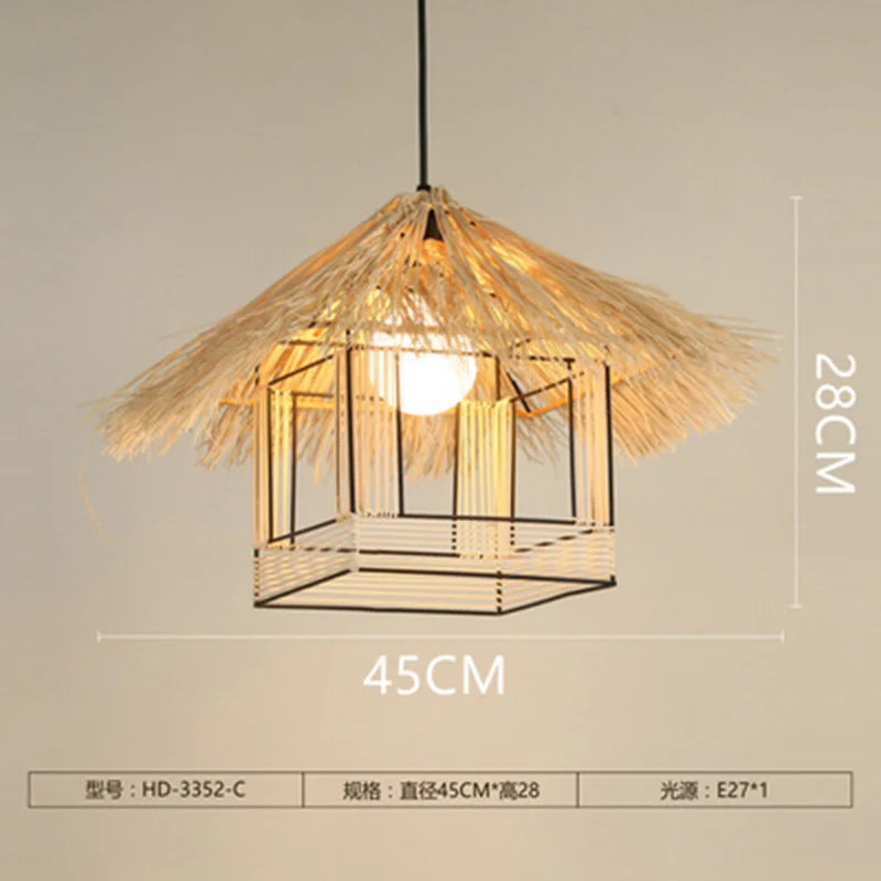 اليابانية Idyllische Stro-Hoed Kroonluchter Eenvoudige Vogelnest Led Kroonluchter In Zuidoost-azi Ë Bamboe-Geweven Restaurant