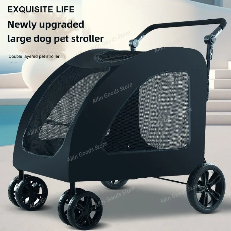 Foldable Pet Stroller Trolley Multifunctional Transport Cart For Medium Large Dogs Disabled Elderly Pets Cat Puppy Outdoor Trave