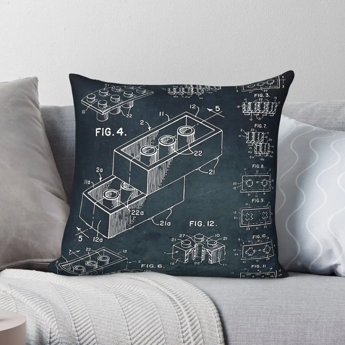 1958 Toy Building Brick Square Pillowcase Polyester Linen Velvet Pattern Zip Decor Room Cushion Cover