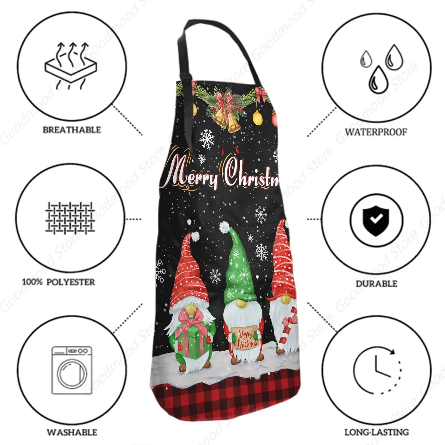 Merry Christmas Apron with Pockets Winter Holiday Bib Apron Waterproof Adjustable Cooking Aprons for Women Men image 6