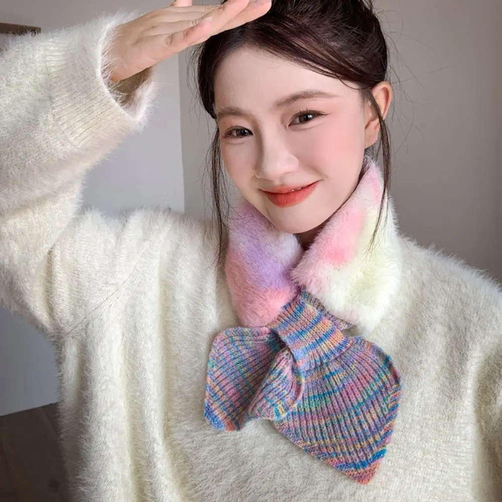 New Faux Fur Faux Fur Scarf Cross Tie Knitted Fabric Neck Warmer Soft Texture Slip-On Closure Cross Tie Scarf Winter Wear