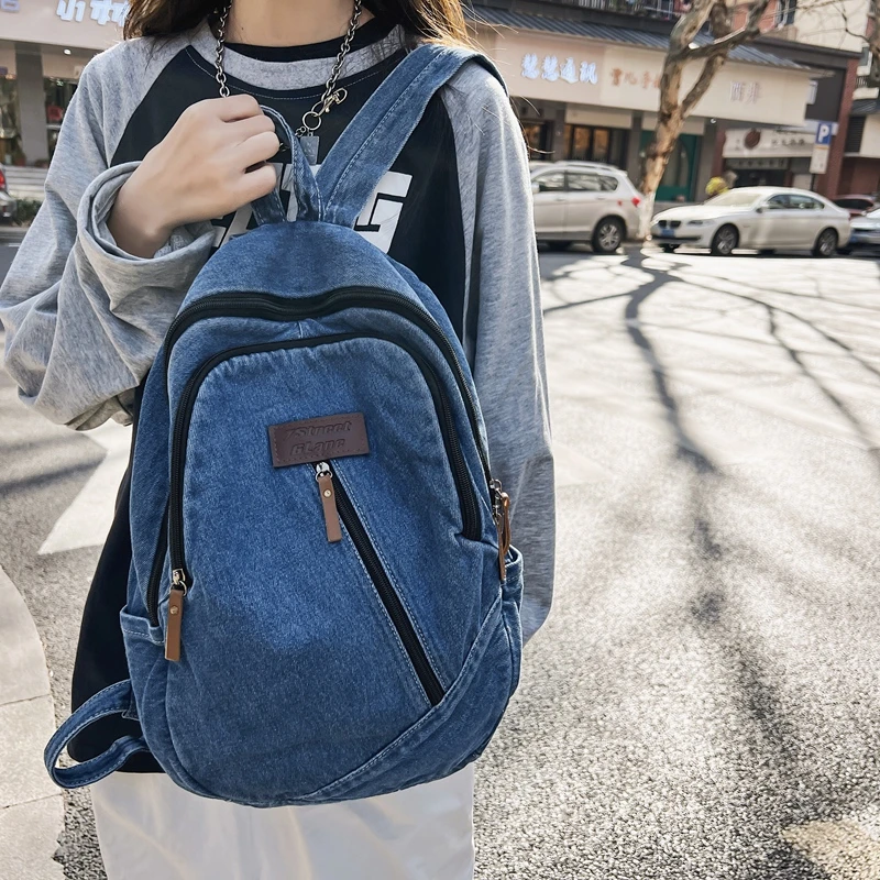 Denim Backpacks Y2K Women\'s Backpack Canvas Shoulders Bag Sports Knapsack Quality Packbag Vintage Rucksack Student Jeans Mochila