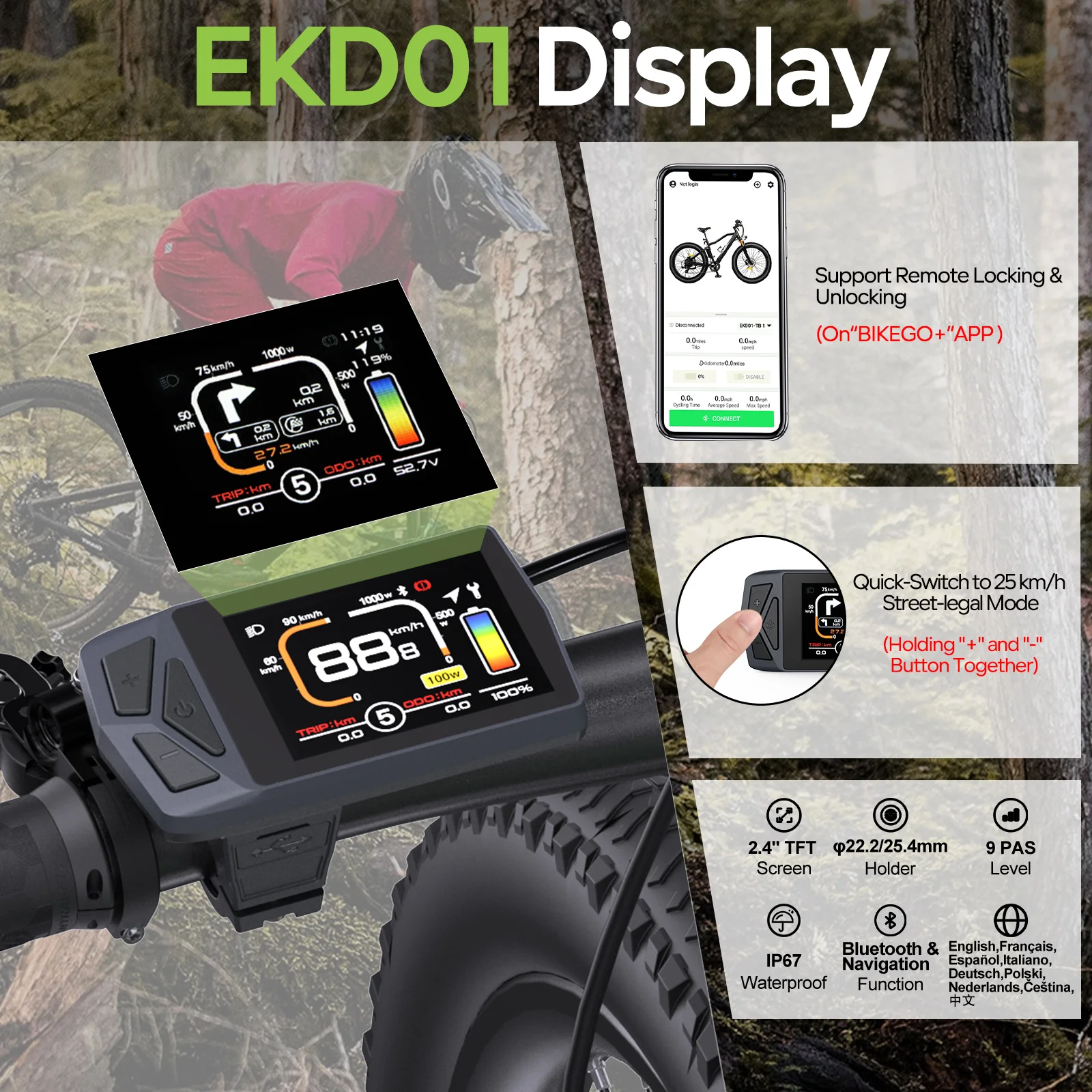 Varstrom Display E-Bike Bluetooth Computer UART CAN System E-Bike Instrument für BAFANG Tongsheng Motor Protokoll 5-Pin Anschluss