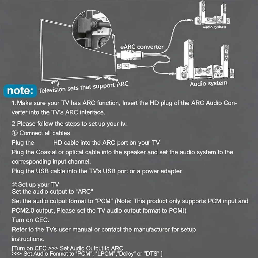 192KHz 24bit eARC ARC to Optical Converter HD to Optical Adapter PCM Supported Sound Extractor Plug and Play