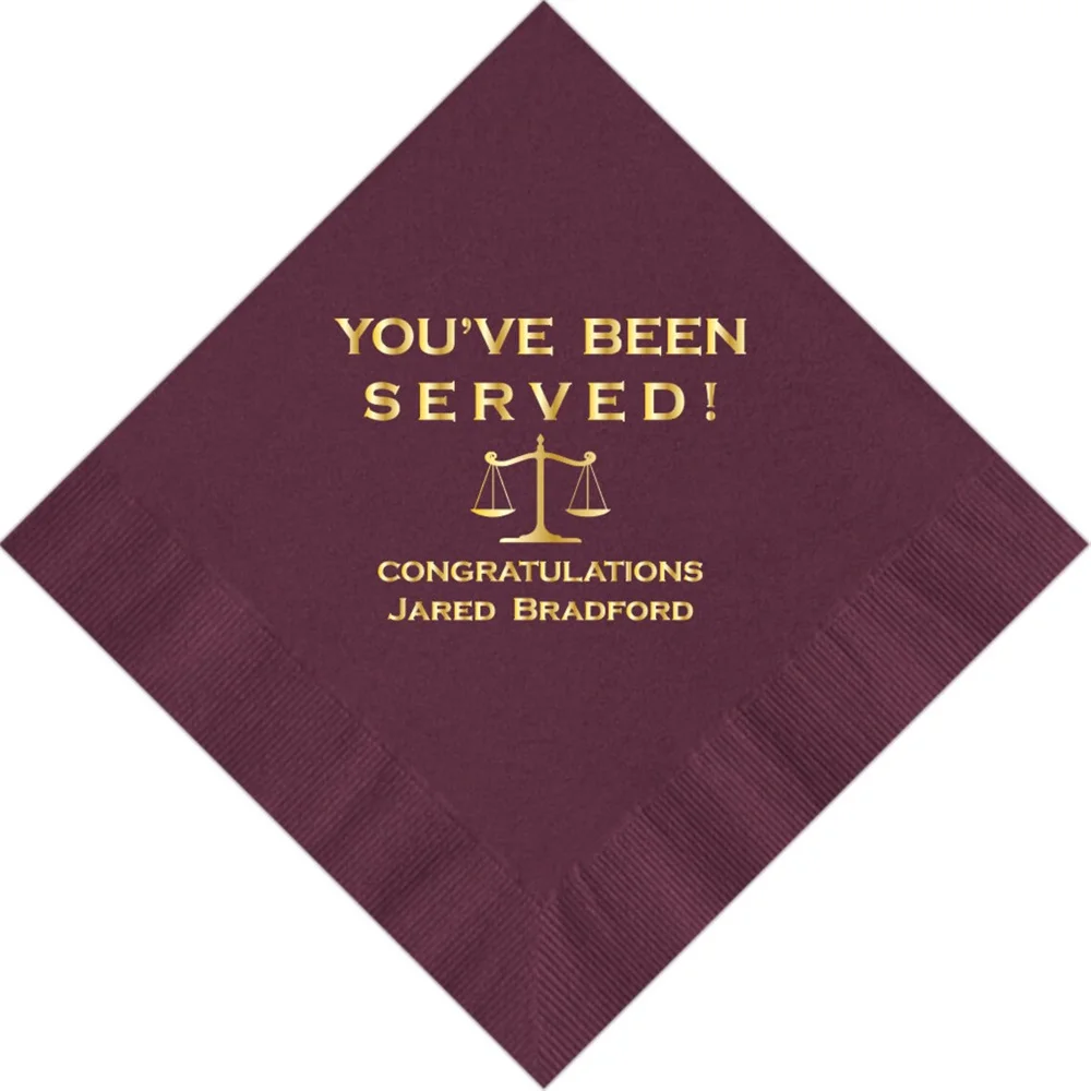 

50PCS Personalized Napkins Law Lawyer School Graduation You've Been Served Printed Beverage Cocktail Luncheon Dinner Guest Towel