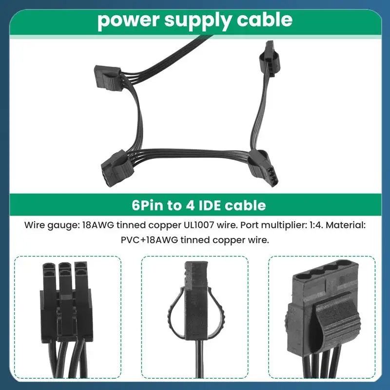 

Y22A-6Pin To 4 Molex Modular Power Supply Cable 6Pin To 4 IDE Cable For CORSAIR RM1000X RM850X RM750X RM650X RM550X Modular