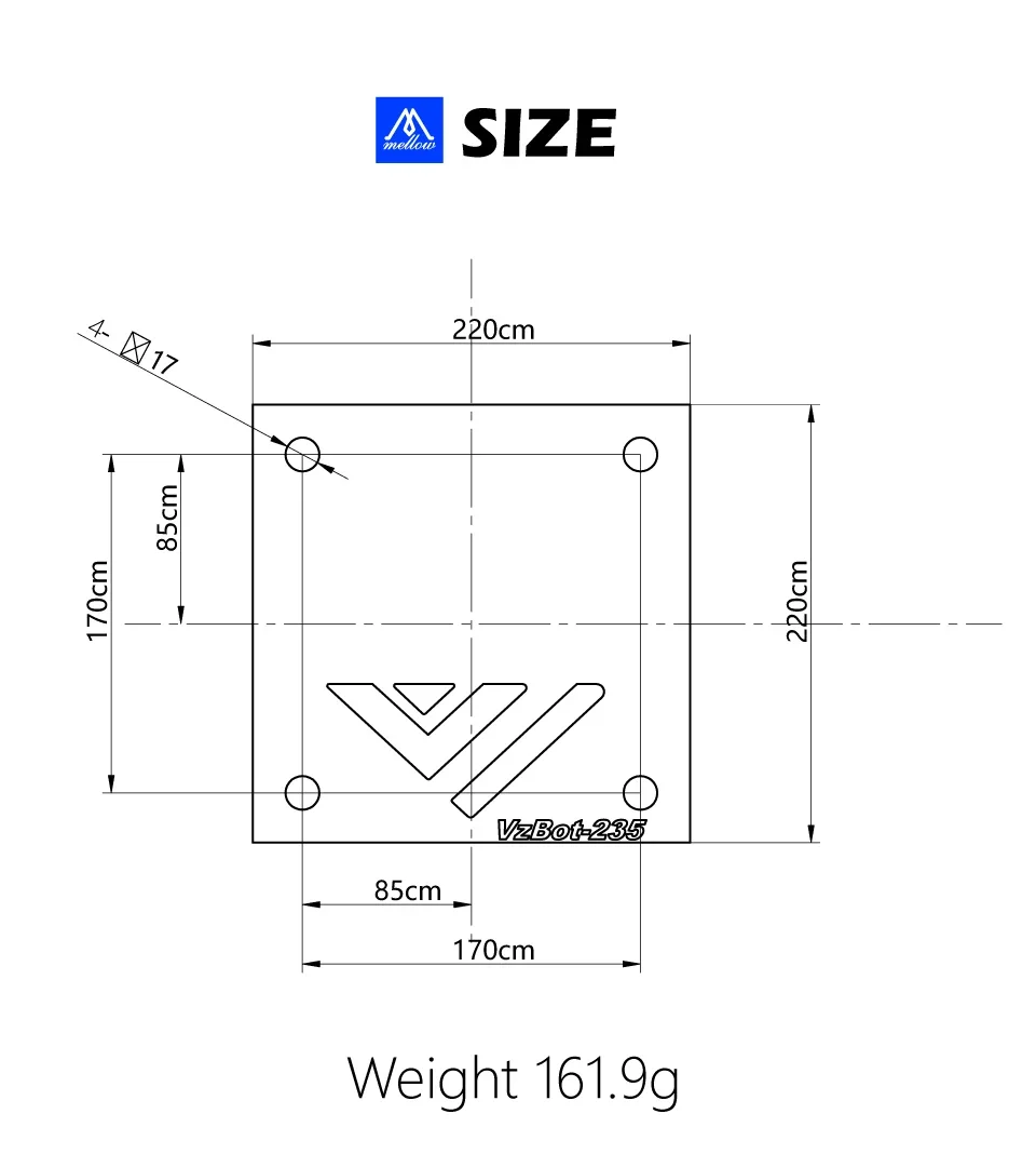 Mellow Top VZ235 Flexible 220 x 220 mm Silikon-Heizung 150 °C Safeguard 110 V 220 V beheizte Bettbauplatte für VzBoT 235 3D-Drucker – Detail 2