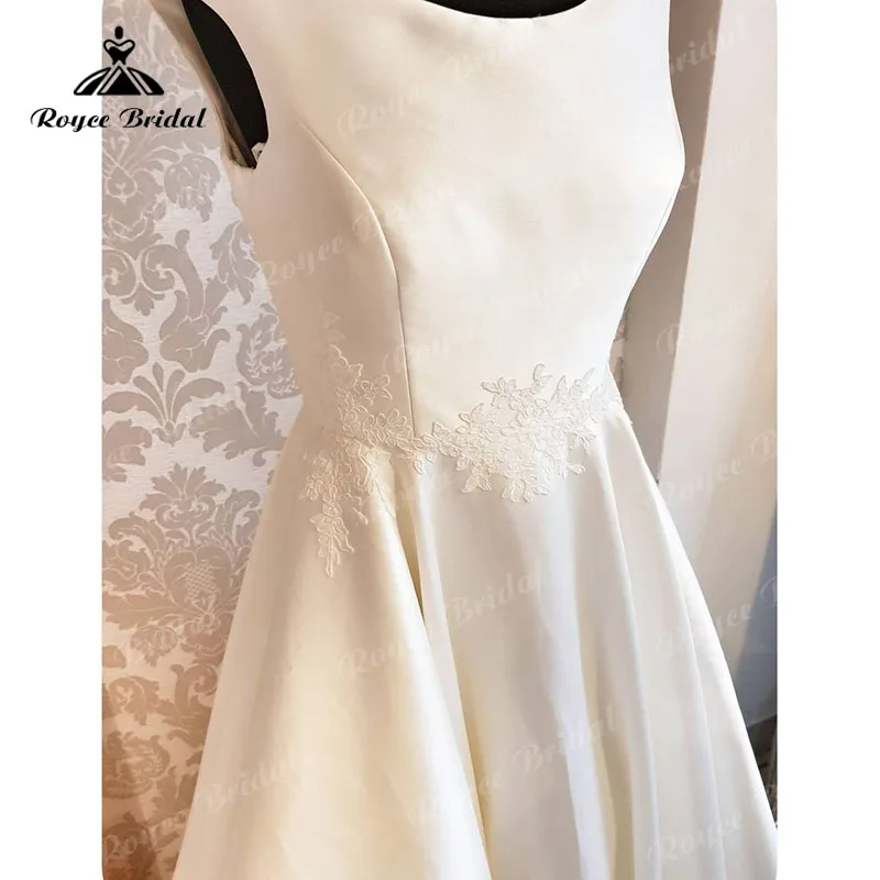 Robe de mariée en Satin, Simple, col rond, en dentelle, avec des Appliques, manches cape, ligne A, avec des boutons, Robe de plage, style Boho