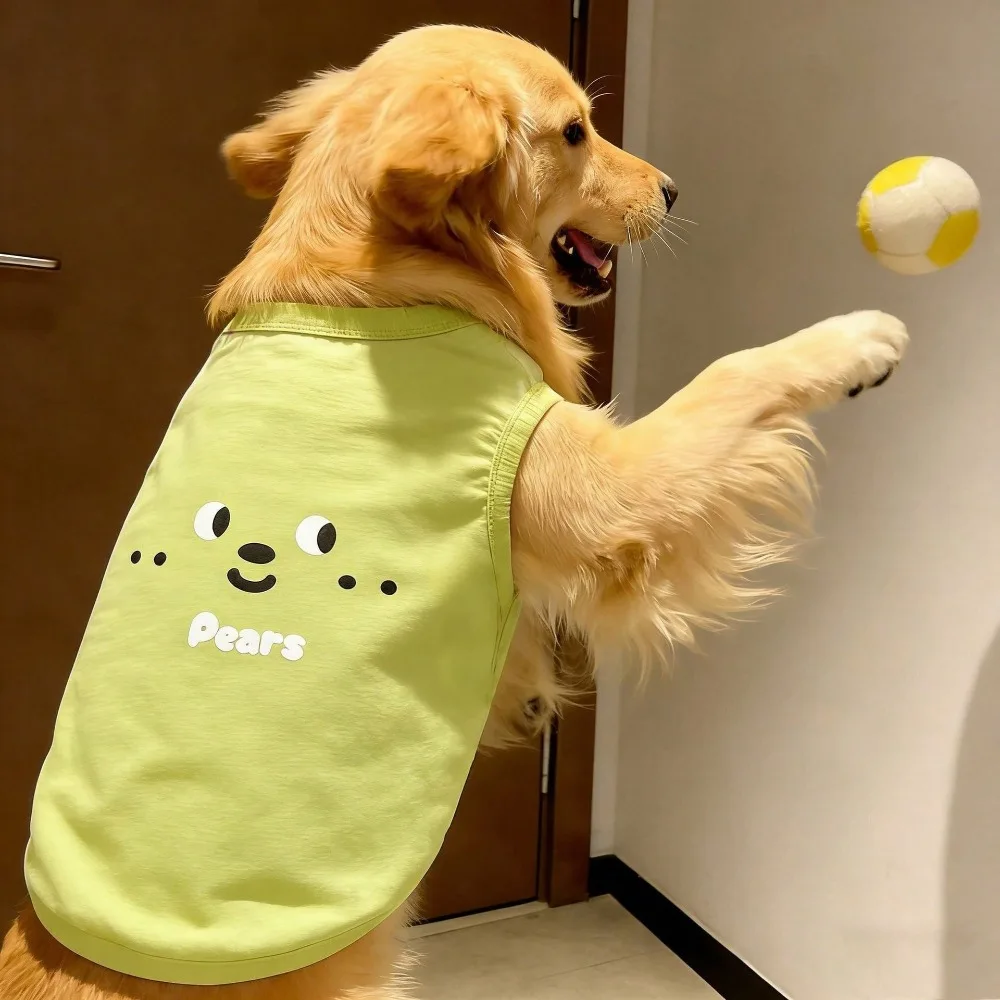 

2026 New Spring Summer Large Dog Vest, Cute Green Pear Face Pet Shirt, Soft Skin-Friendly Big Dog Apparel For Golden Retriever, Labrador