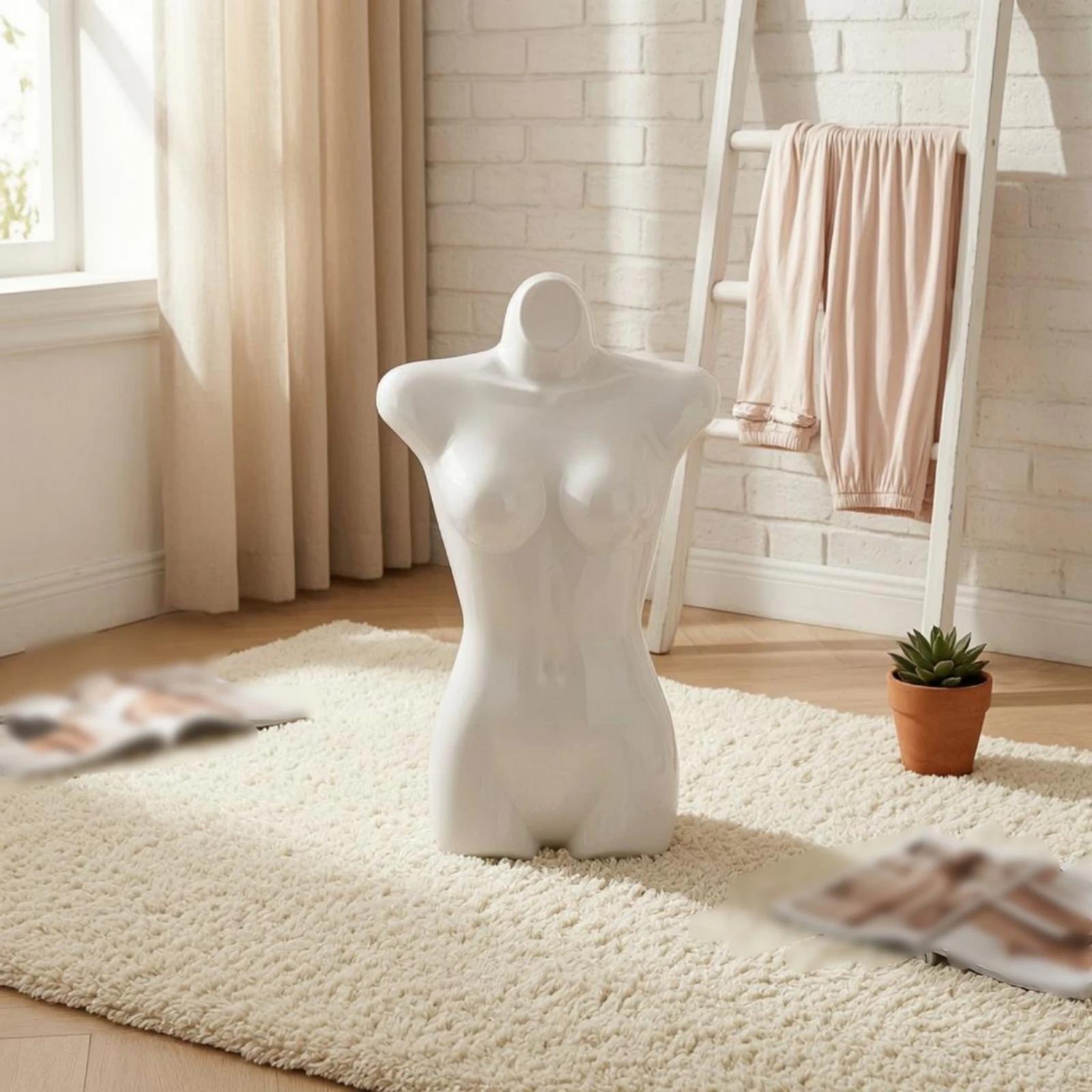 Manequim de Torso Feminino Sem Braços, Busto Suspenso, Manequim de Busto Sem Cabeça, Torso Brilhante Sem Pernas, Expositor Contornado