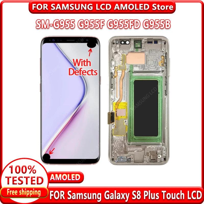 

100% tested Super AMOLED LCD For Samsung Galaxy S8 Plus G955 G955F LCD Display Touch Screen Digitizer Assembly With Black Dots