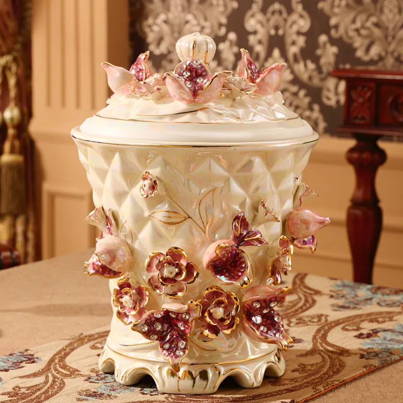 European Ceramic Trash Can Large Capacity With Lid Vintage American Style Storage Bucket For Living Room Kitchen Bathroom