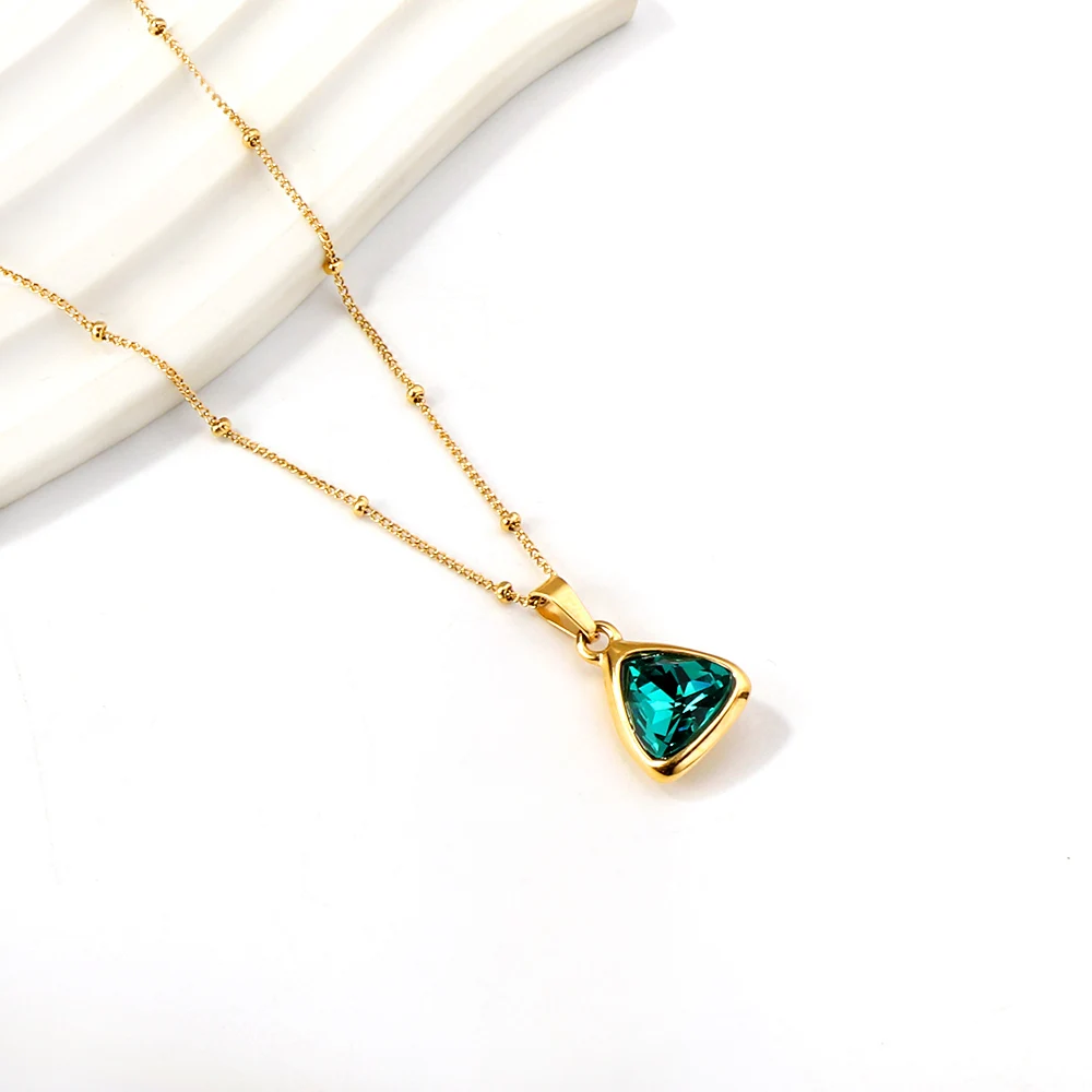 Vintage Green Stanless Steel Jewellery Pendant Necklace Cubic Zirconia Link Chain Choker Necklace Gold Plated Jewelry Gifts