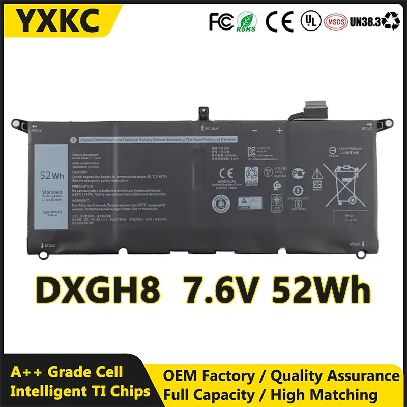 DXGH8 7.6V 52Wh 0H754V HK6N5 H754V P82G DXGH8 for DELL XPS 13 9380 9370 FHD Original Quantity Laptop Battery Li Polymer Battery