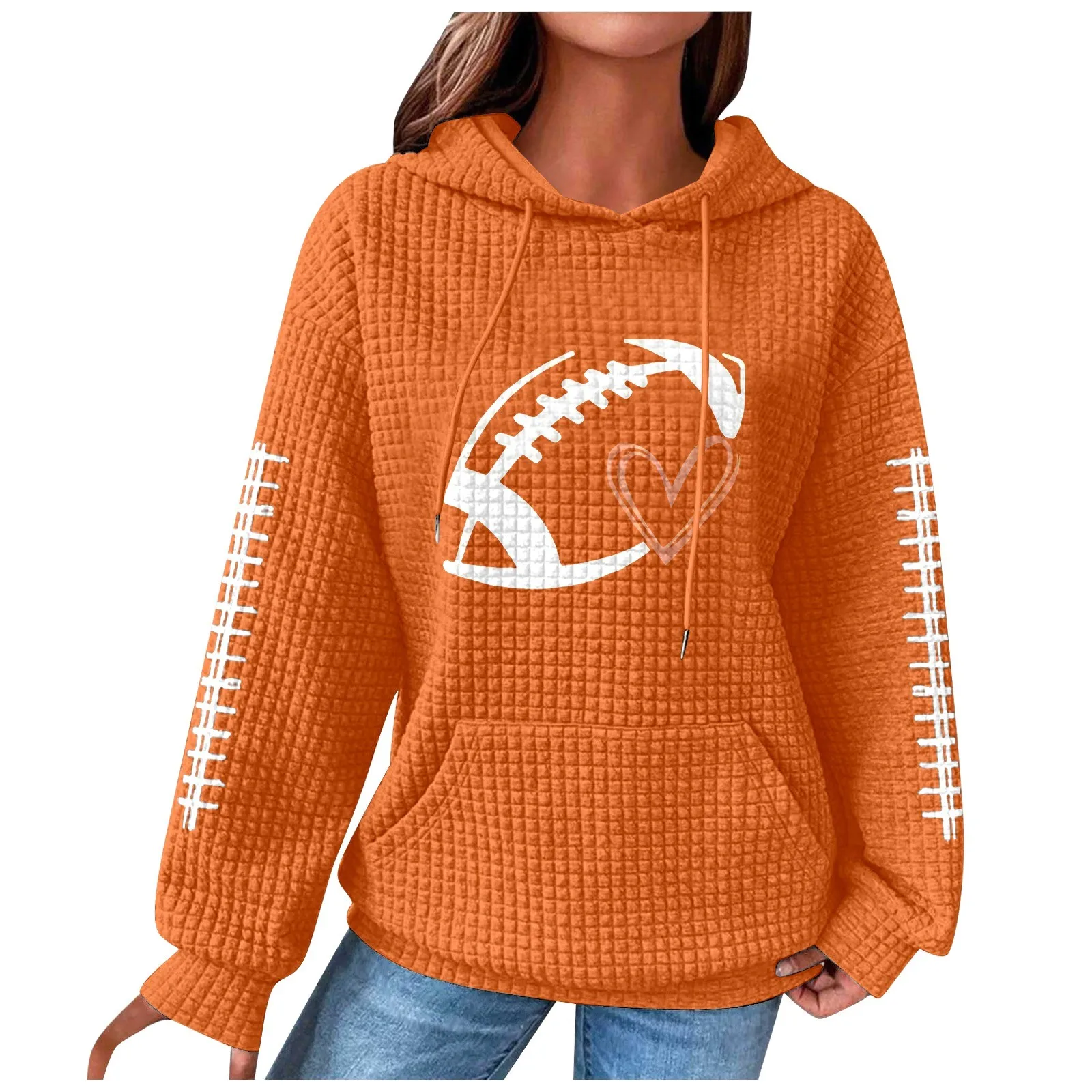 

Women's Long Sleeved Hooded Sweatshirts With Pockets Rugby Letter Printing Fashion Hoodies Loose Casual Ladies Pullover Tops