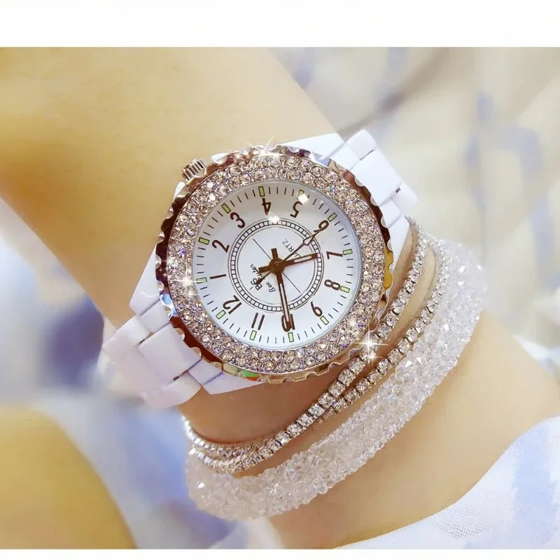 New Luxury Women Watches White Imitation Ceramic Diamond Watch Ladies Female Gift Relogios Femininos Fashion Resin Quartz Clock