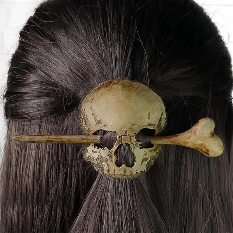 Skull Hair Pins Novelty Gothic Hair Clips Halloween Horror Hairpin Retro Hairpin Long Hair Accessories Gothic Hair Fork