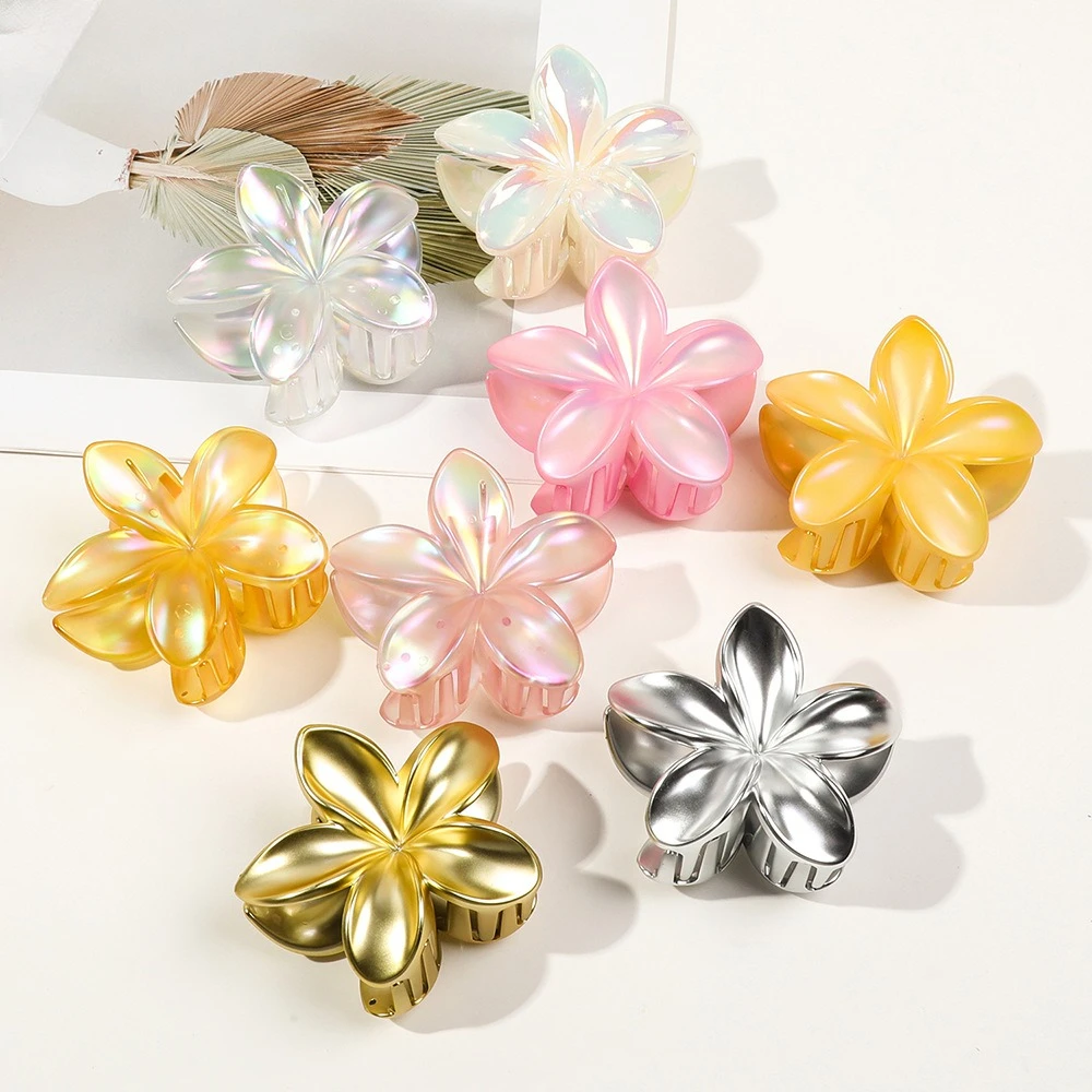 Summer Vacation Acrylic Flower Hair Claw for Women Girl Transparent Sweet Ponytail Shark Clip Fashion Versatile Hair Accessories