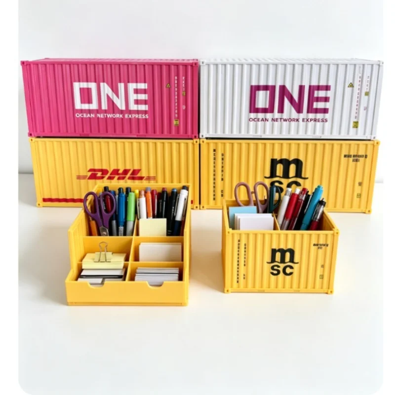 New Upgraded Simulated Shipping Container Model Pen Rack Storage Box New Plastic Storage Box Desktop Storage Rack