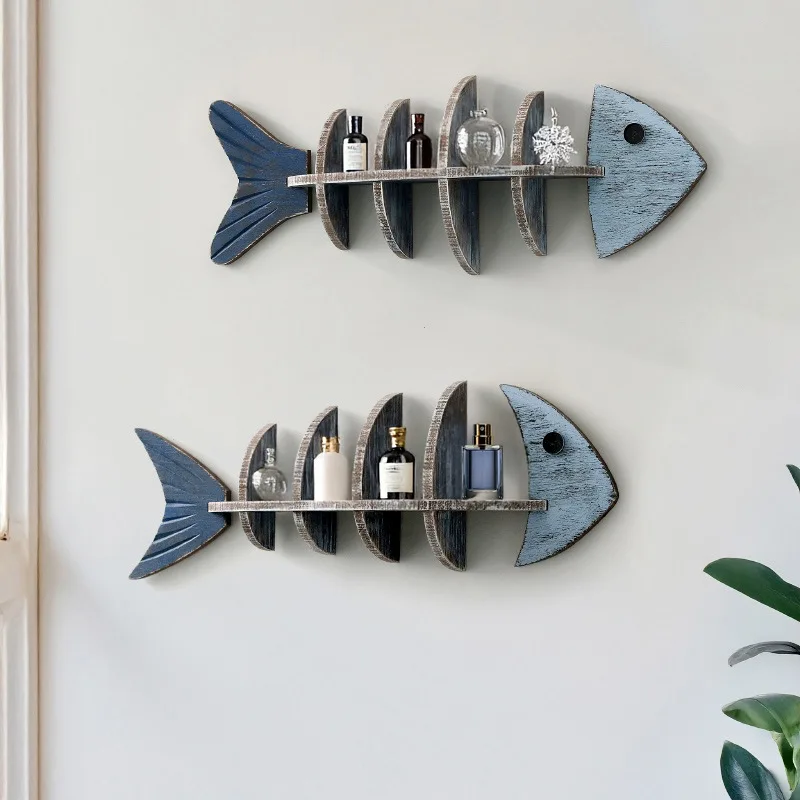 Prateleira de Armazenamento em Forma de Espinha de Peixe Estilo Mediterrâneo, Rack Decorativo de Parede para Café e Sala de Estar, DIY Decoração para Casa