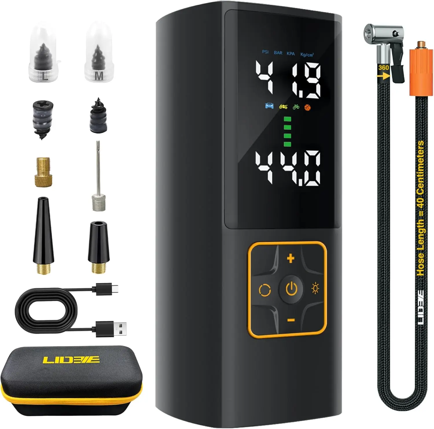 

Portable Tire Inflator 150PSI Air Compressor with Digital Gauge, USB-C Rechargeable, LED Light, 3X Faster Inflation for Car Moto