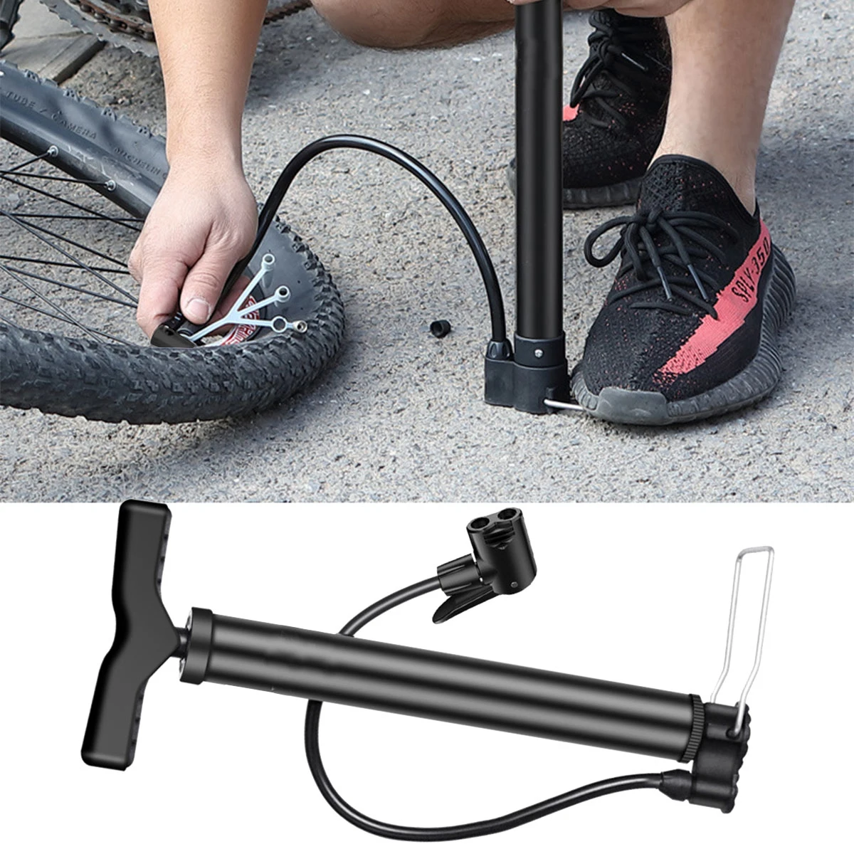 

1Pcs Portable Bicycle Pump Bike Manual Air Pump Balloon Tire Inflator Schrader Valve Floor Air Pump Cycling Accesories