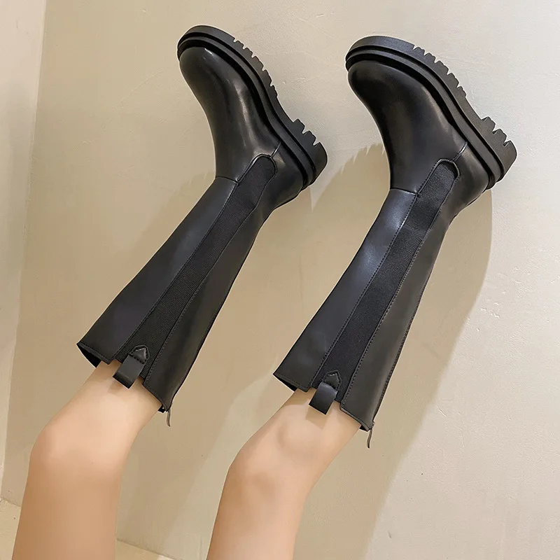 

Women's Autumn Winter High Tube Knight Boots Thick Bottom over Knee Straight Cut Slimming Back Zipper High Tube Boots
