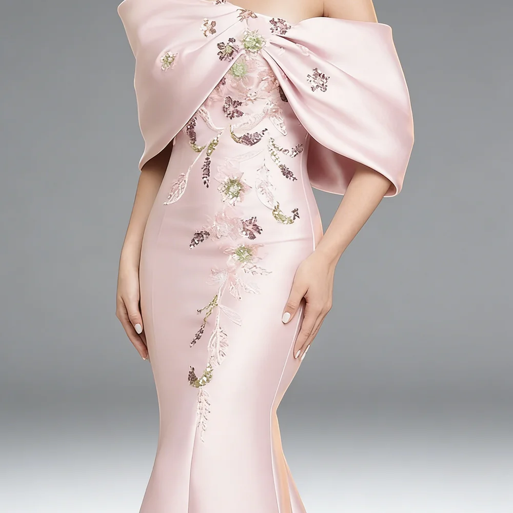 فساتين سهرة رسمية أنيقة من الساتان الوردي مزينة بأربطة حورية البحر فساتين حفلات أعياد الميلاد حسب الطلب #3