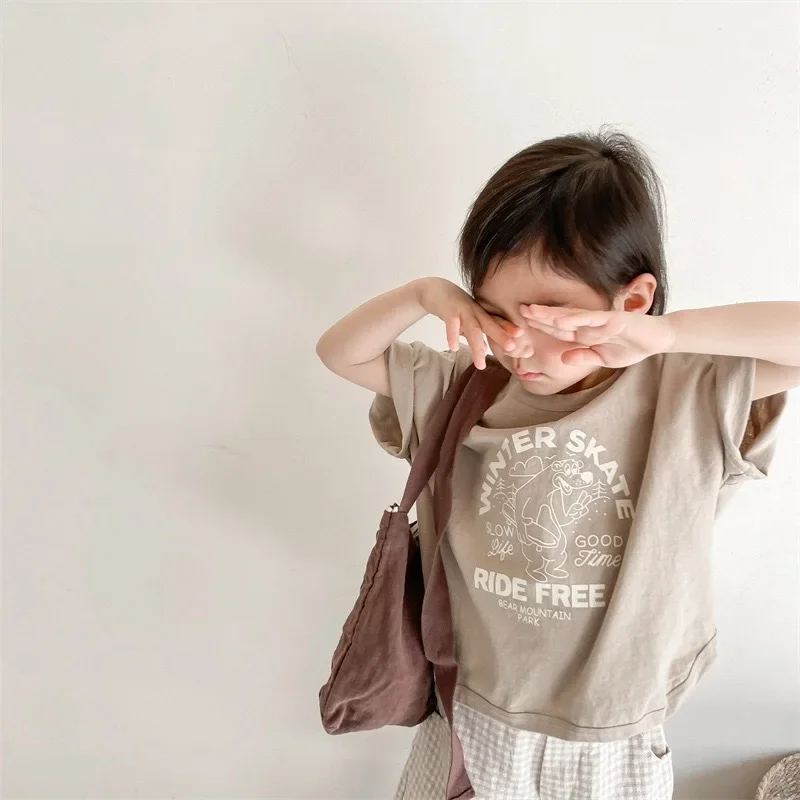 Cotton Kids T-shirt Summer Clothes Short Sleeved Tops Tees Children Costume Fashion Cartoon Boys Girls T Shirts Round Collar