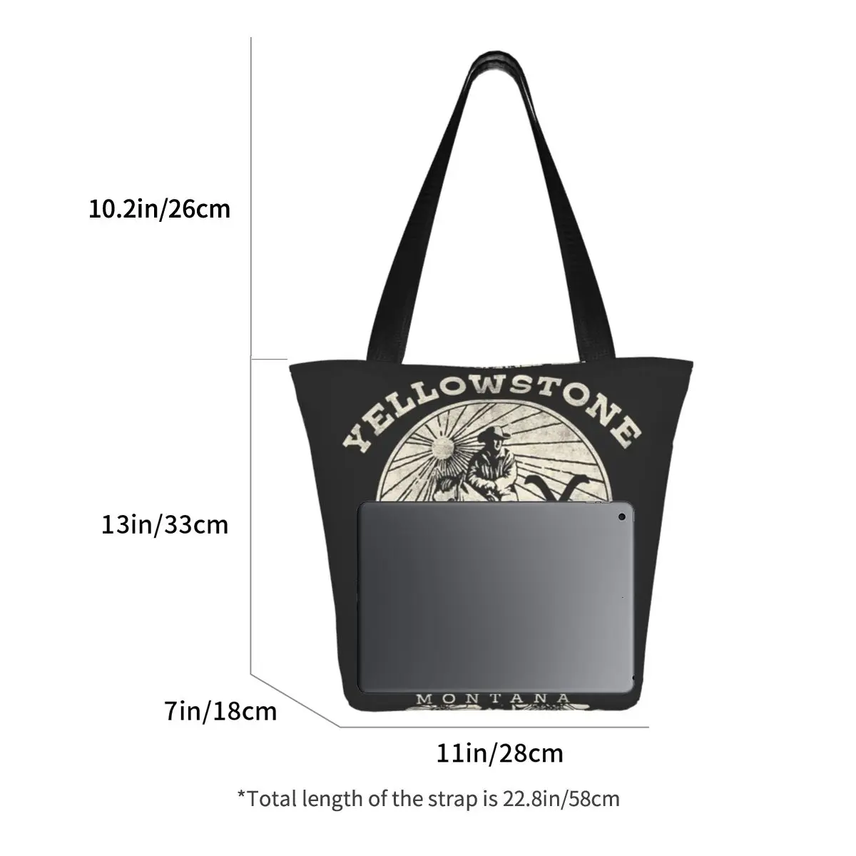 حقيبة تسوق يلوستون داتون رانش، حقيبة كتف قماشية ذات سعة كبيرة، حقيبة يد للمتسوقين والبقالة للنساء #3