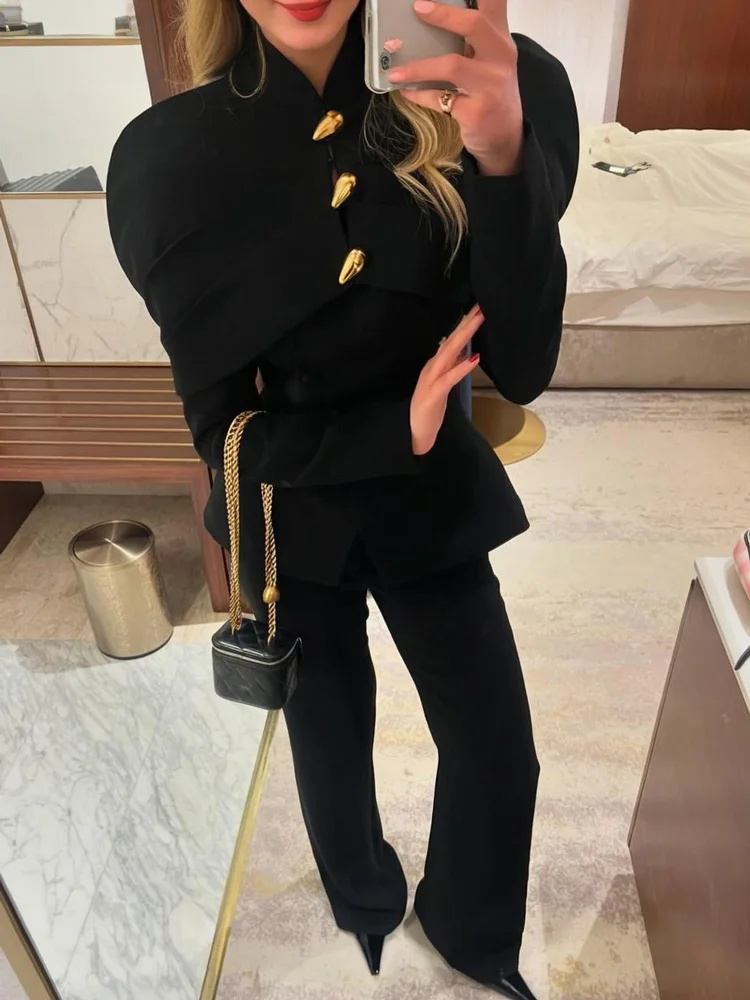 Tossy Fashion Metallic Elegant Blazers Outwear Women's Patchwork Skinny Long Sleeve Commute Coat Female Autumn Suit Outwear 2026