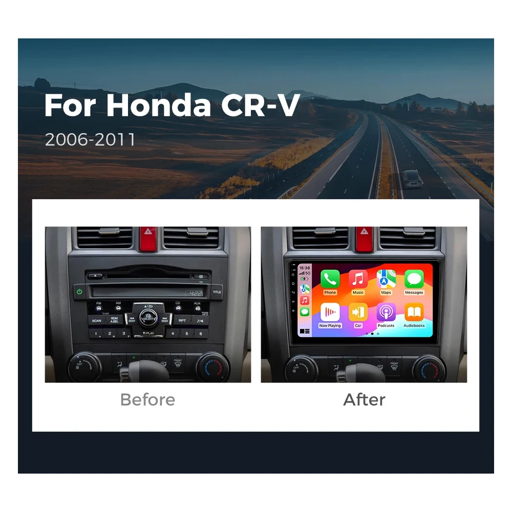 Android 16 For Honda CRV 3 RE 2007 - 2011 CarPlay&Auto Car Radio Stereo GPS Navigation Multimedia Player Wireless WIFI BT FM