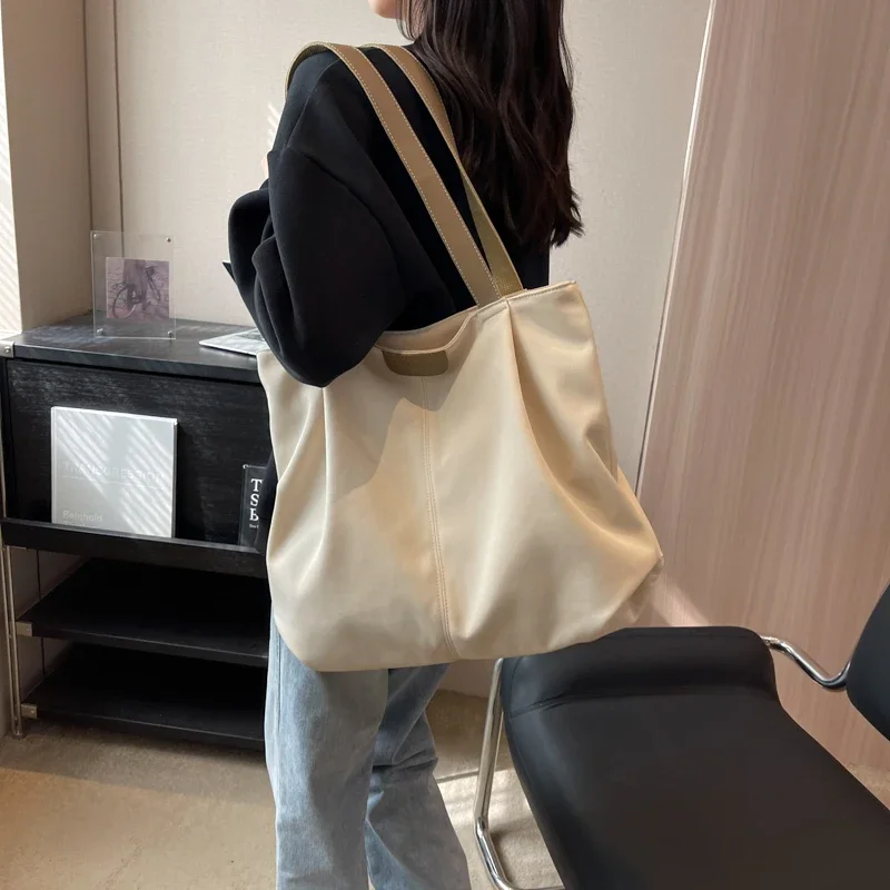 

Quality Canvas Shoulder Tote Bags For Women 2024 Simple Fashion Shopping Bag Pure Color Fabric Big Capacity Shopper Totes Female