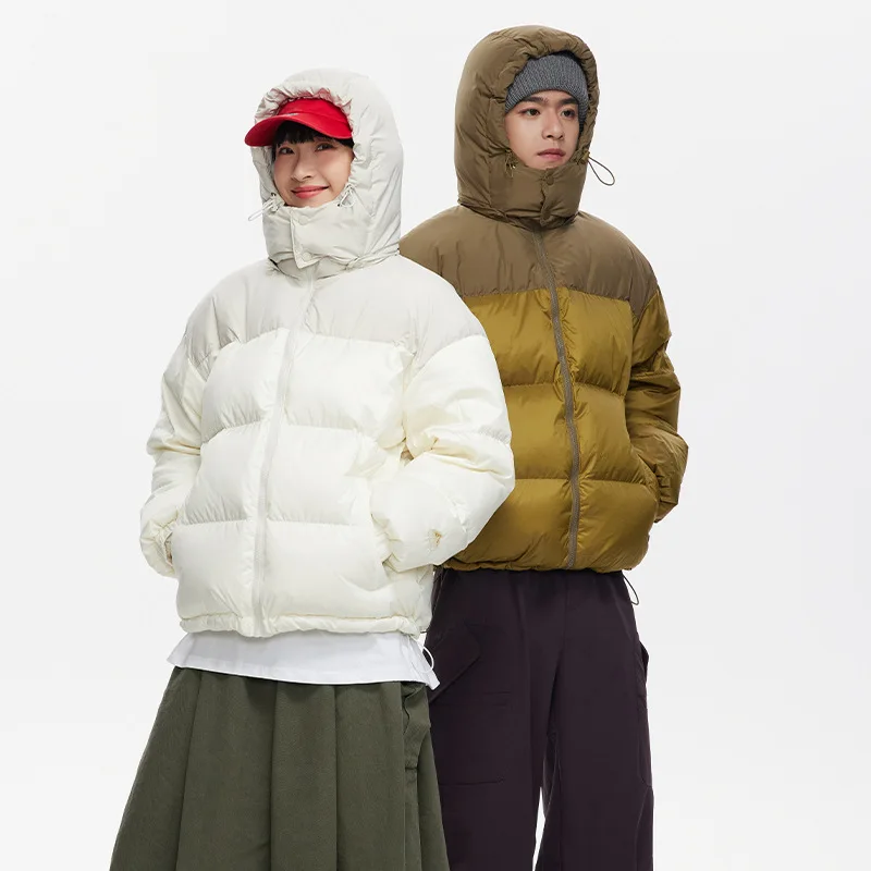 

High Quality Winter Patchwork 90% White Duck Down Jackets Men Women Removable Hood Waterproof Down Coats for Couples JK-143