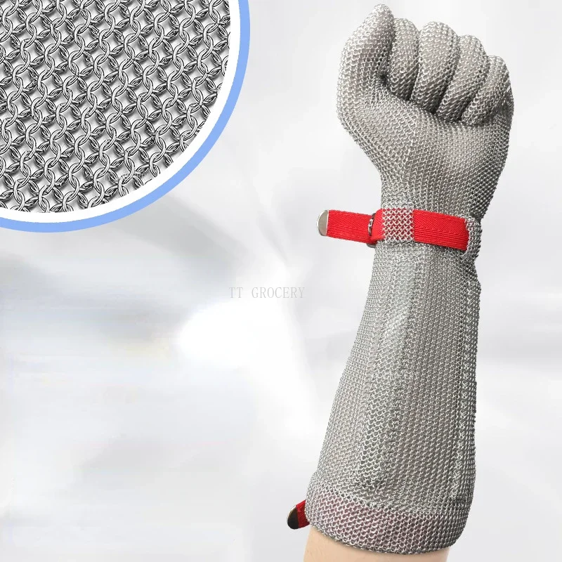 1pc High Quality 100% Stainless Steel Ring 304 Cut Resistant Butcher Protective Mesh Meat Extended Version Level 5 Worker Gloves