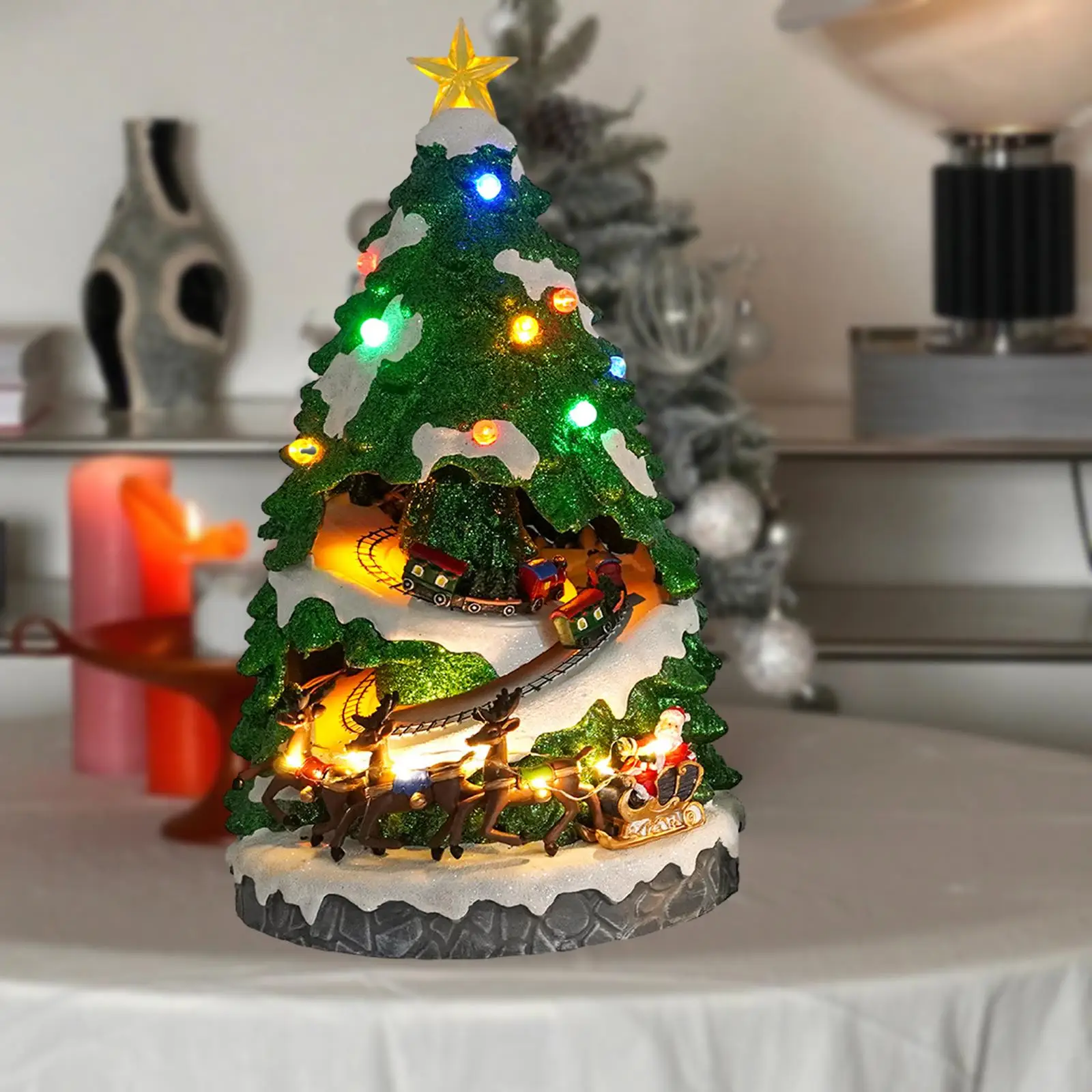 2023 Resin Christmas Tree Lighted Ornaments with Music Christmas Decorations for Christmas Shelf Party Holiday Decoration