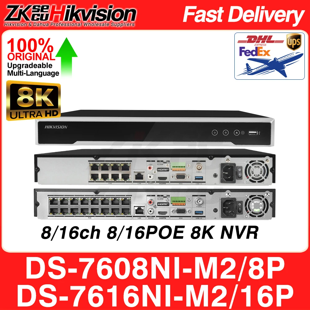 

Hikvision Network Video Recorder DS-7608NI-M2/8P DS-7616NI-M2/16P 8K 8/16CH PoE NVR 32MP 2SATA H.265 for Security Surveillance