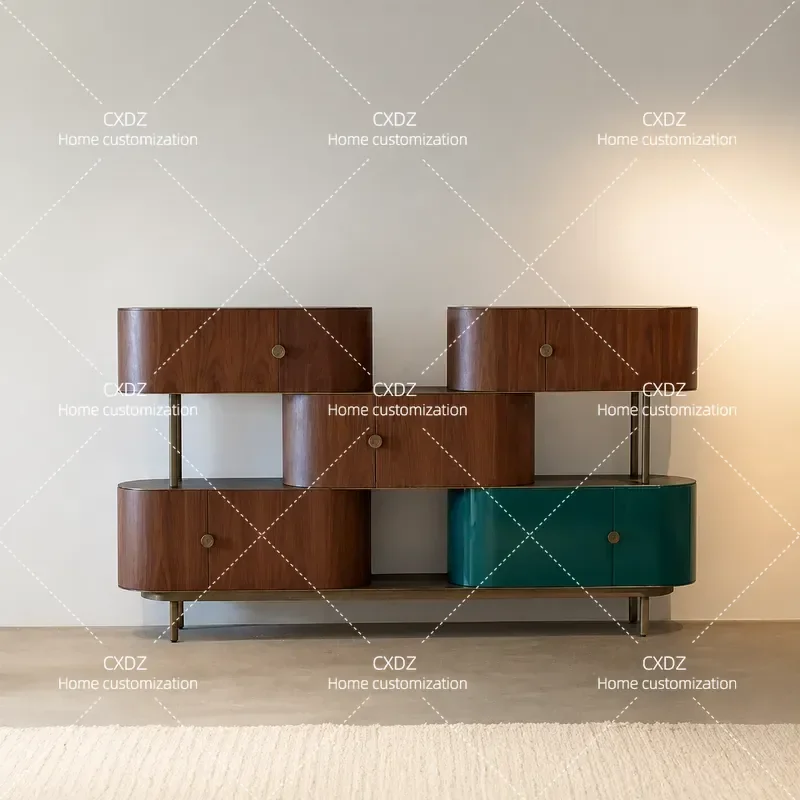 Light Luxury Solid Wood Dining Side Cabinet Minimalist Walnut Partition Storage Unit for Entrance Hall Entryway Bedroom Chest