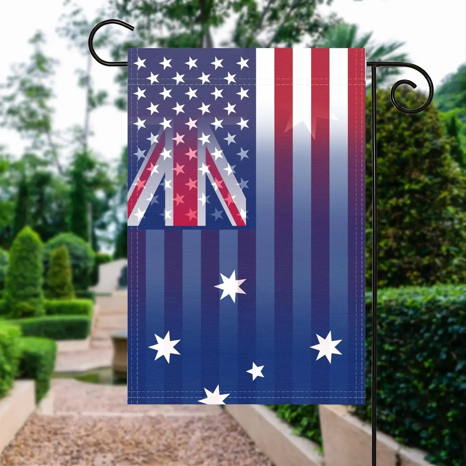 Australian American Garden Flag Combined - 12x18 Inch Double Sided Hybrid Garden Flags, Vertical 100% Polyester, Weather-Res SSL