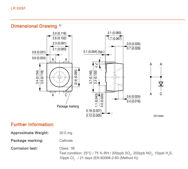 10 Stück LR E6SF-AABB-1-1-Z 3528 ROTE SMD-LED PLCC-4 Gemeinsame Kathode 625 nm 2,05 V 50 mA 2475 mcd LR E6SF LRE6SF – Detail 5