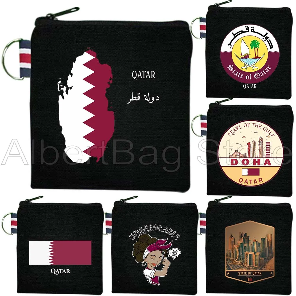 

Doha Qatar Country Map Qatari Flag Арабские подарки Холщовая сумка Портмоне Маленькая квадратная дорожная сумка для хранения ключей Карточная сумка Хлопковый кошелек