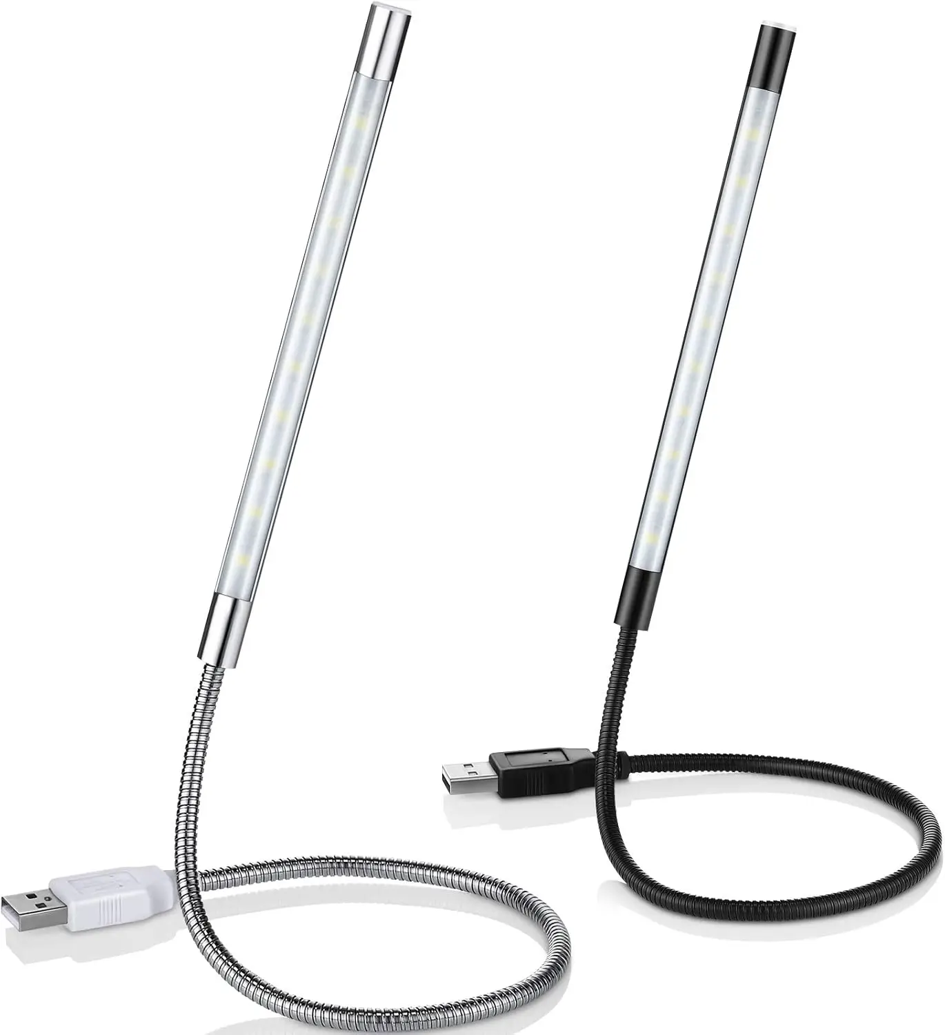 

2 Pcs USB LED Reading Light Flexible Gooseneck Dimmable Touch Lamp for Laptop Computer Black Silver