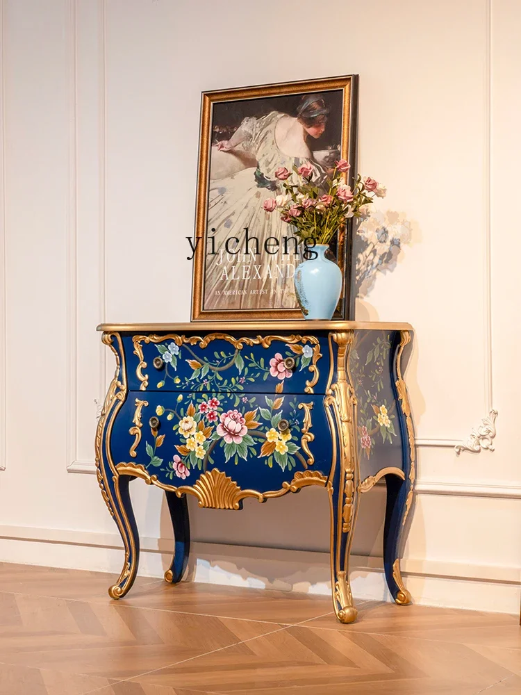 r9.2- Hand-Painted Chest of Drawers Entrance Cabinet Living Room Carved Two-Drawer Storage Cabinet