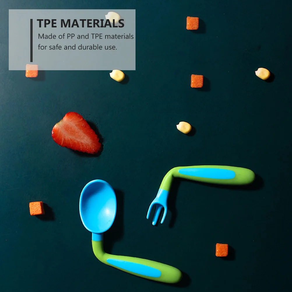 

1 комплект детской столовой посуды из полипропилена, материал TPE, гибкий на 360 градусов, термостойкий, нескользящий дизайн, легко держать, синий, зеленый