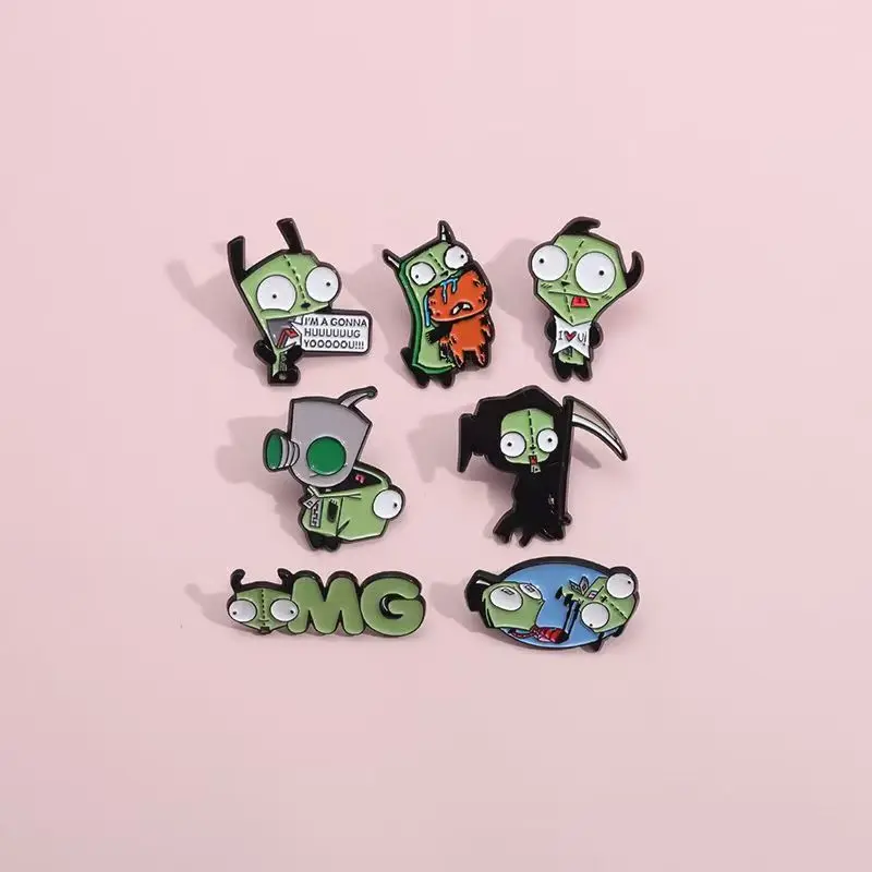 6 Types Invader Zim Enamel Pins Cartoon Anime Funny Alien Brooches Backpack Lapel Badge Jewelry Accessories Gift for Friends