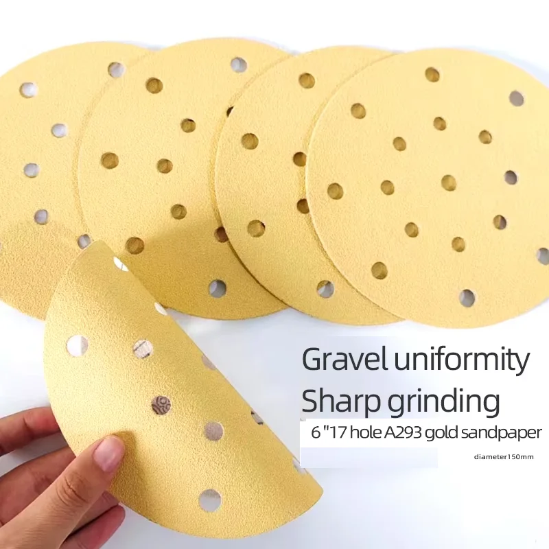 Noton 6-inch 17-Hole Yellow Dry Sanding Paper 150mm Self-Adhesive Auto Paint Putty Sanding round Flocking Sand