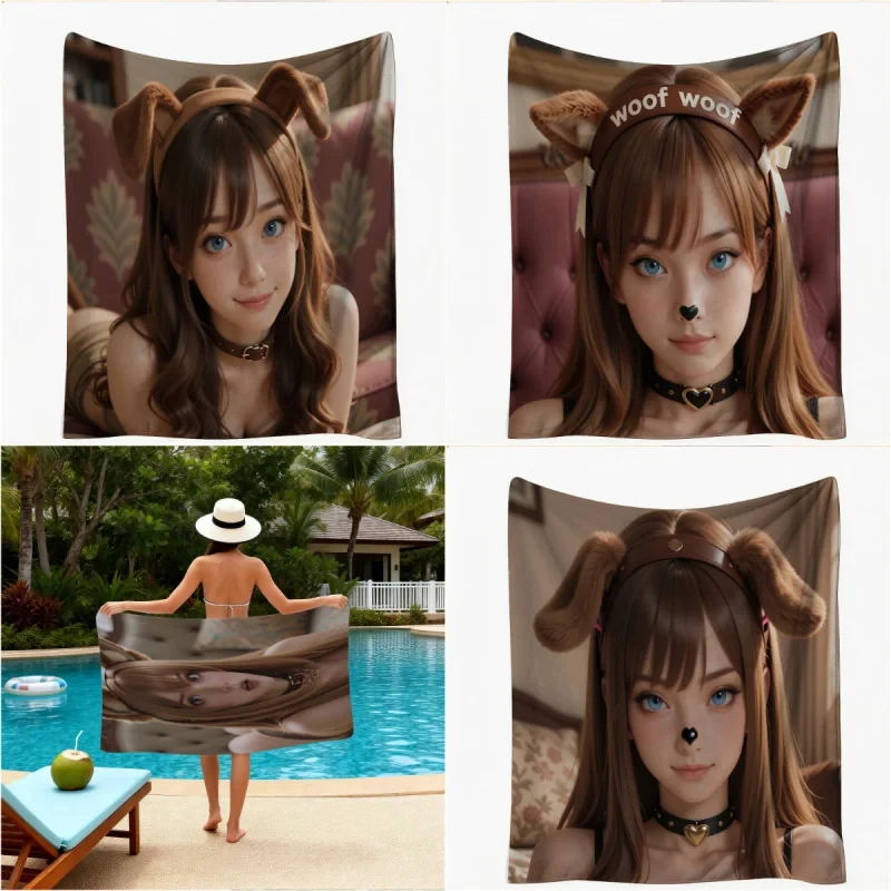 Serviette de plage avec impression de portrait artistique Euphoria Season 3 Woof Woof, tissu léger absorbant l'eau, pour les vacances, les activités en plein air en bord de mer