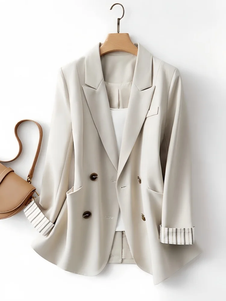 패션 여성 정장 재킷 솔리드 컬러 긴 소매 코트 스트라이프 패치워크 커프스 가을 겨울 우아한 출퇴근용 아우터웨어
