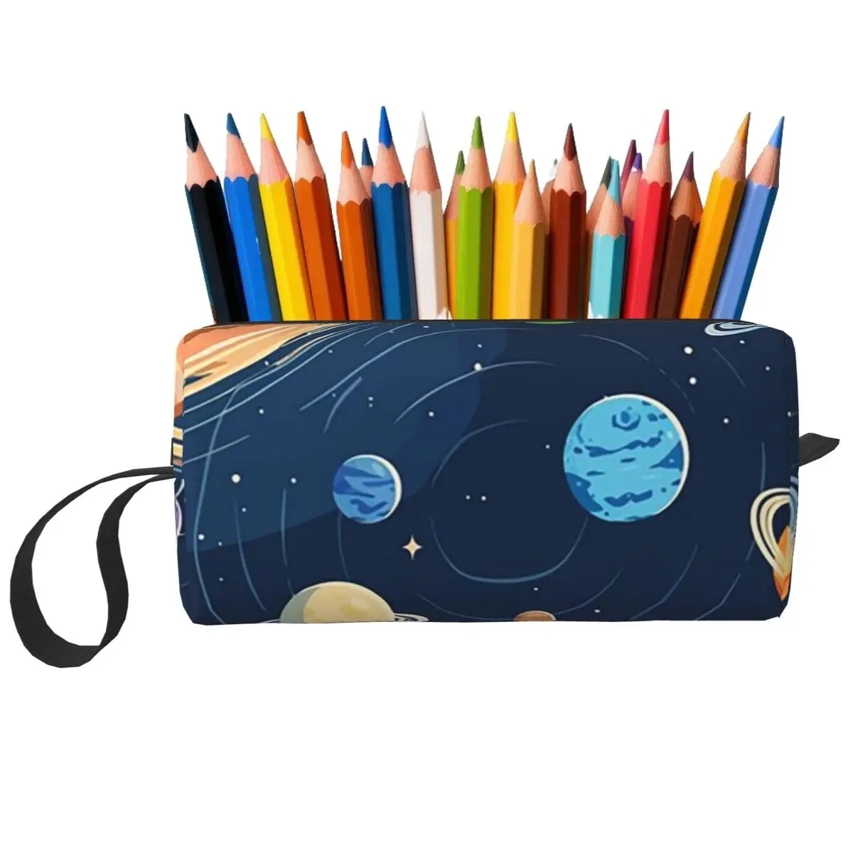 Federmäppchen mit Motiv „Sonnensystem, Weltraum, Planeten, Universum“ für Jungen und Mädchen, Stiftbox, Bleistiftbeutel, Schreibwaren, Reise-Organizer für Damen